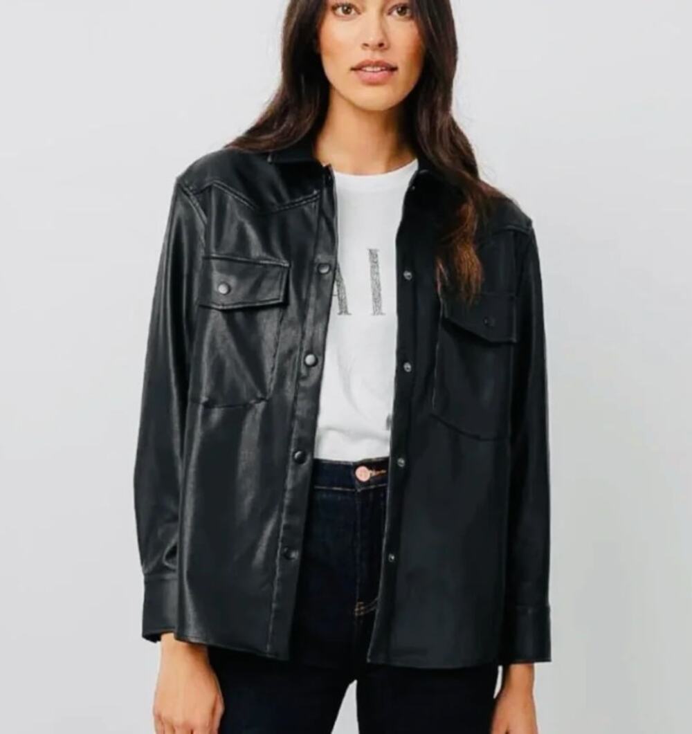 Rails August Black Vegan Leather Shirt Jacket Black Medium